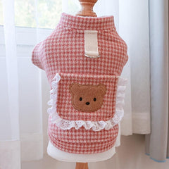 Houndstooth Pet Coat with Bear Embroidery