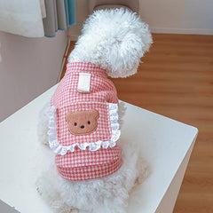 Houndstooth Pet Coat with Bear Embroidery