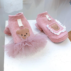 Houndstooth Pet Coat with Bear Embroidery