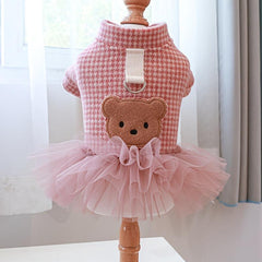 Houndstooth Pet Coat with Bear Embroidery