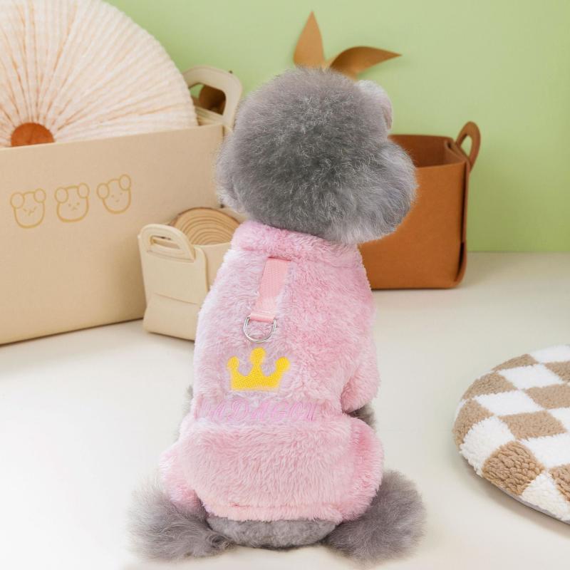 Warm Crown Dog Sweater Plush Jumpsuit for Autumn and Winter