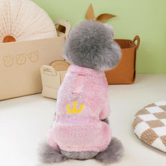 Warm Crown Dog Sweater Plush Jumpsuit for Autumn and Winter