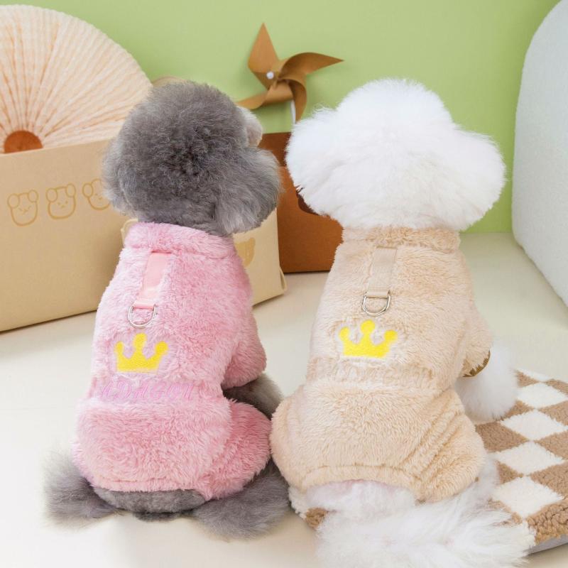 Warm Crown Dog Sweater Plush Jumpsuit for Autumn and Winter