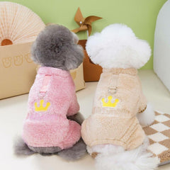 Warm Crown Dog Sweater Plush Jumpsuit for Autumn and Winter