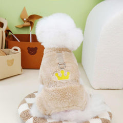 Warm Crown Dog Sweater Plush Jumpsuit for Autumn and Winter