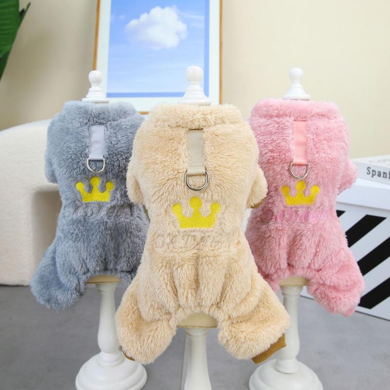 Warm Crown Dog Sweater Plush Jumpsuit for Autumn and Winter