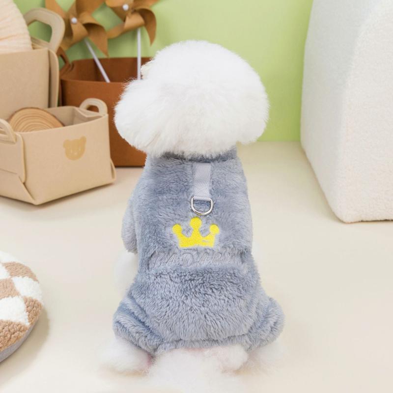 Warm Crown Dog Sweater Plush Jumpsuit for Autumn and Winter