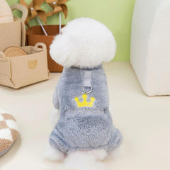 Warm Crown Dog Sweater Plush Jumpsuit for Autumn and Winter