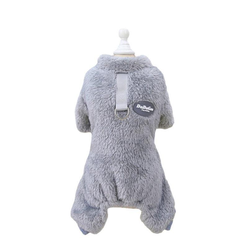 Warm Pet Fleece Clothes Dog Jumpsuit Sweater With Leash Ring