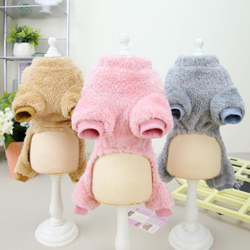 Warm Pet Fleece Clothes Dog Jumpsuit Sweater With Leash Ring