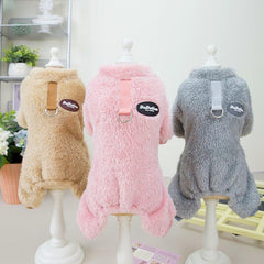 Warm Pet Fleece Clothes Dog Jumpsuit Sweater With Leash Ring