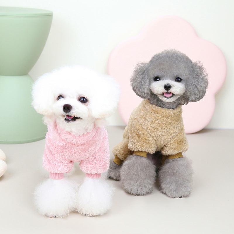 Warm Pet Fleece Clothes Dog Jumpsuit Sweater With Leash Ring