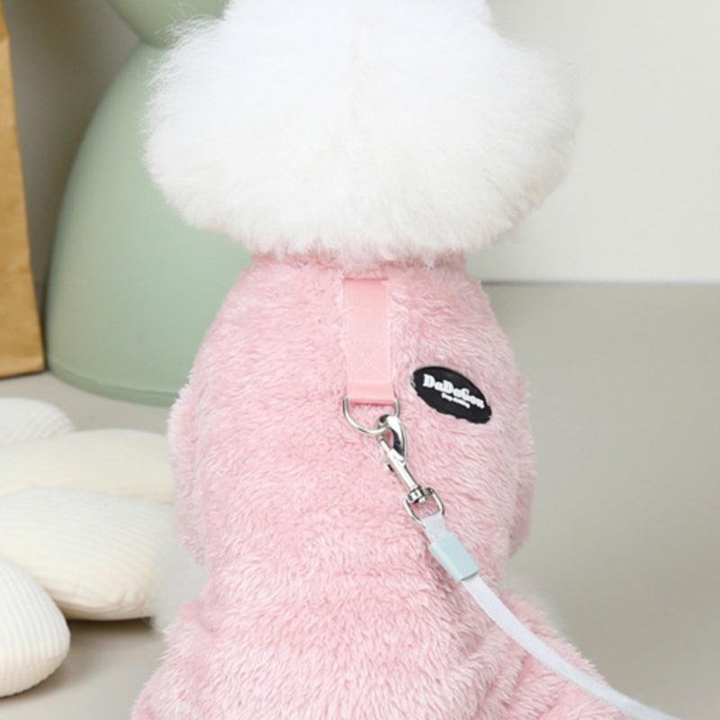 Warm Pet Fleece Clothes Dog Jumpsuit Sweater With Leash Ring