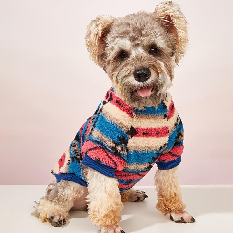 Striped Dog Fleece Sweater Warm Puppy Pajamas Pet Apparel