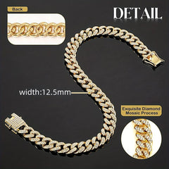 Sparkling Diamond Cuban Chain Collar for Dogs Secure Buckle & Walking