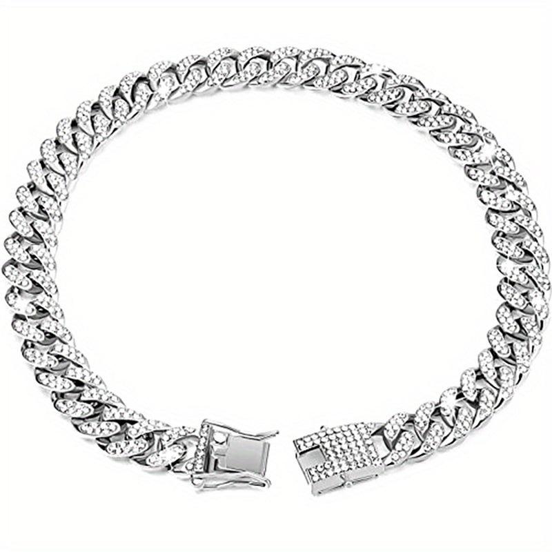 Sparkling Diamond Cuban Chain Collar for Dogs Secure Buckle & Walking