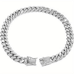Sparkling Diamond Cuban Chain Collar for Dogs Secure Buckle & Walking