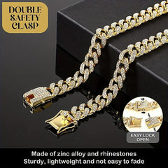 Sparkling Diamond Cuban Chain Collar for Dogs Secure Buckle & Walking