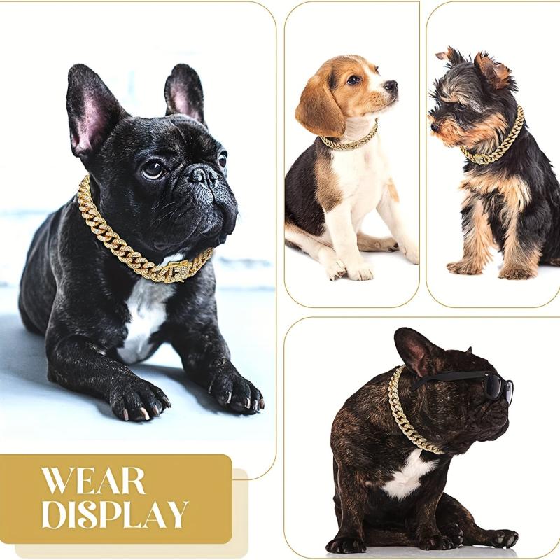 Sparkling Diamond Cuban Chain Collar for Dogs Secure Buckle & Walking