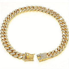 Sparkling Diamond Cuban Chain Collar for Dogs Secure Buckle & Walking