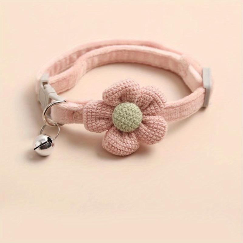 Dog Necklace with Flower Decor and Bell - Stylish Pet Collar