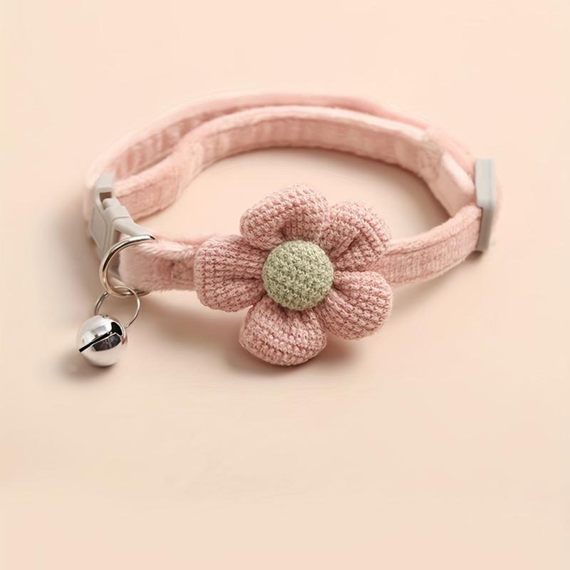 Dog Necklace with Flower Decor and Bell - Stylish Pet Collar