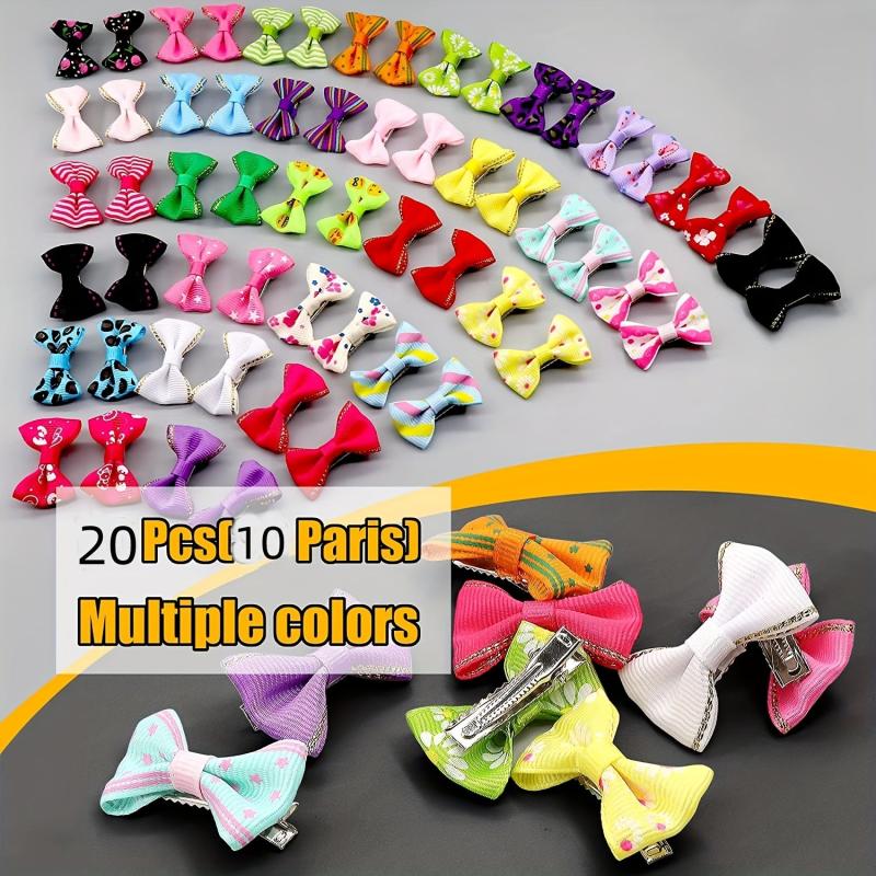 20pcs Puppy Dog Hair Clips Bowknot Hair Bows for Pet Grooming