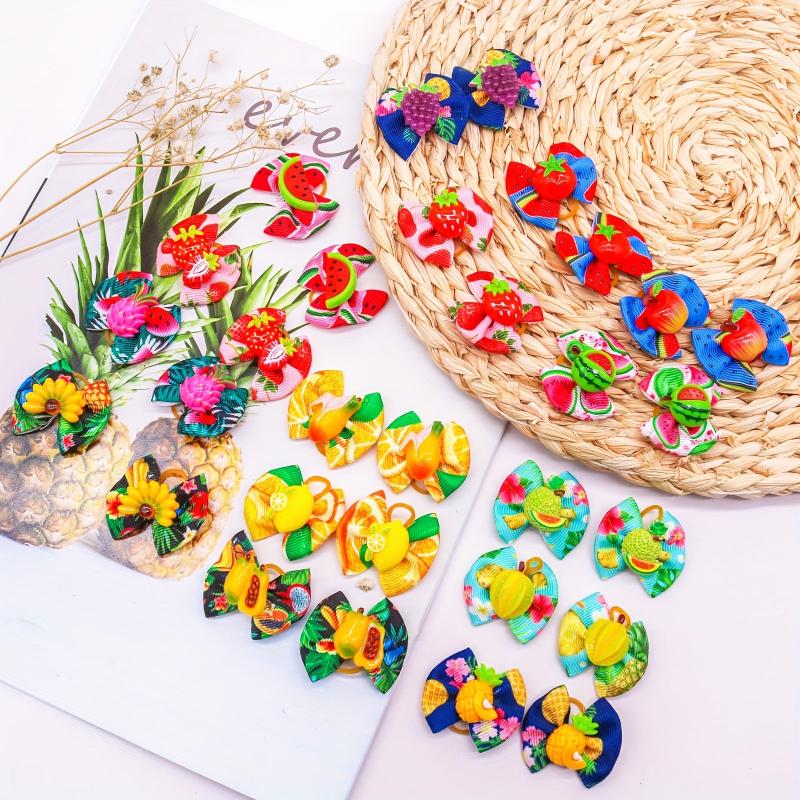10pcs Fruit Printed Bow Hair Ties for Dogs/Cats