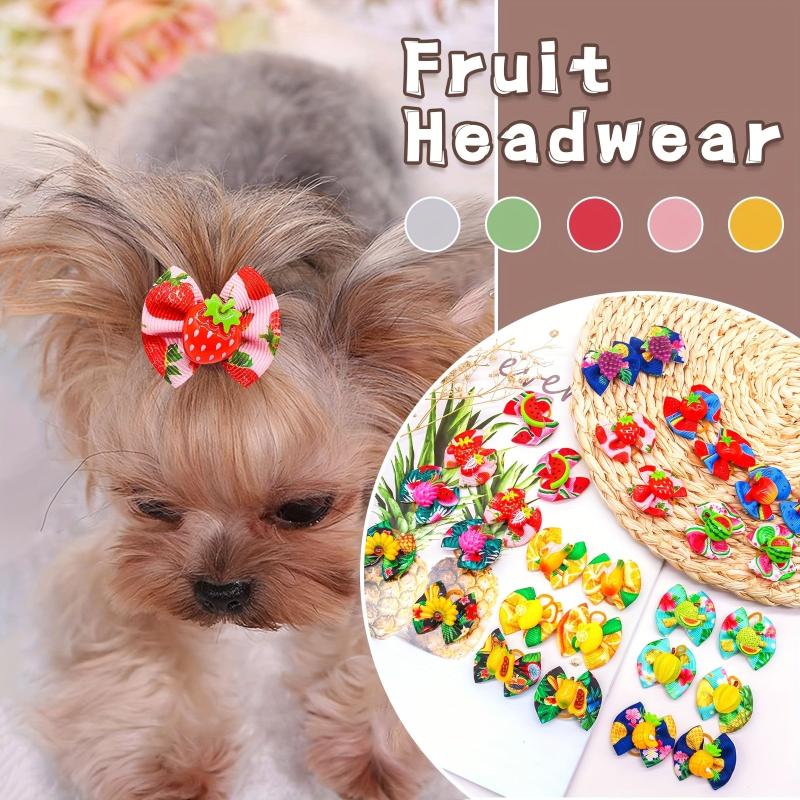 10pcs Fruit Printed Bow Hair Ties for Dogs/Cats