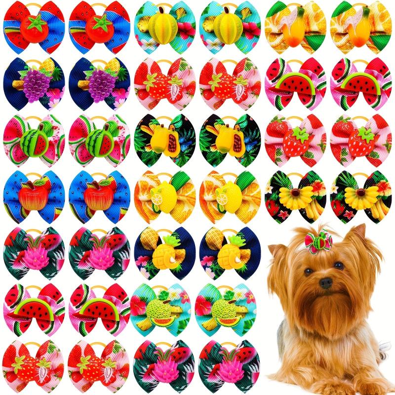 10pcs Fruit Printed Bow Hair Ties for Dogs/Cats