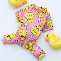 Duck Print Pet Pajama For Cats And Dogs Cozy Pet Clothes