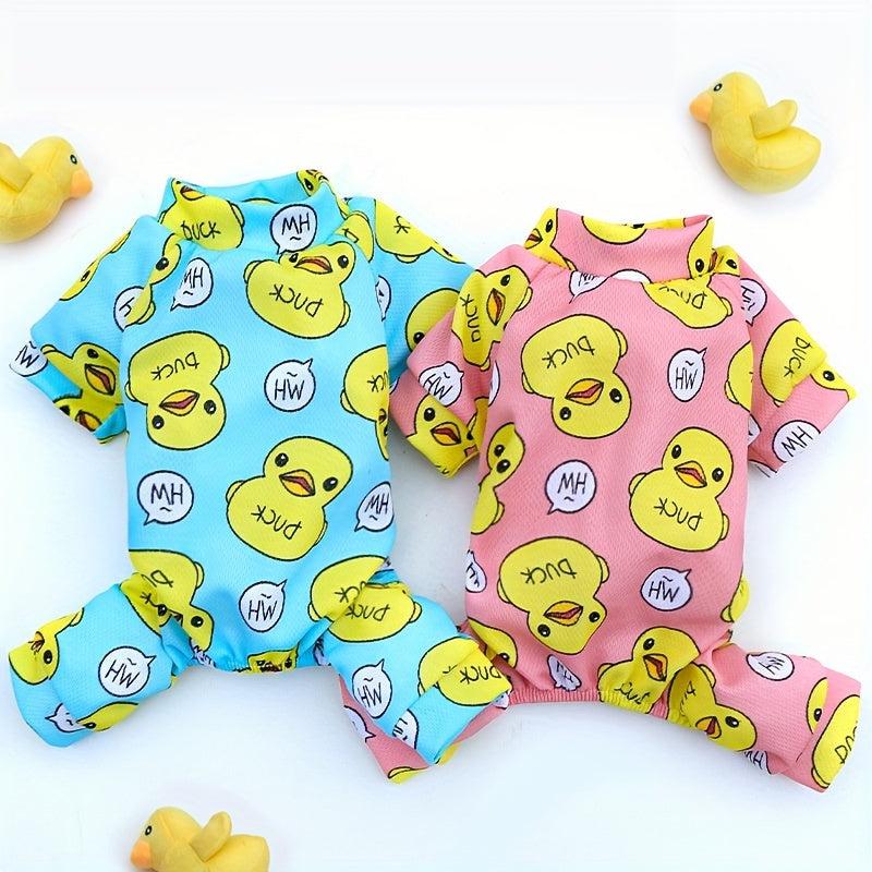 Duck Print Pet Pajama For Cats And Dogs Cozy Pet Clothes