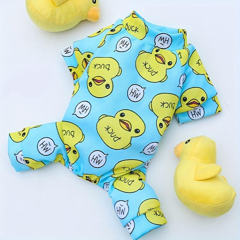 Duck Print Pet Pajama For Cats And Dogs Cozy Pet Clothes