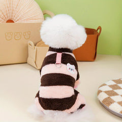 Striped Dog Sweater Coral Fleece Pet Jumpsuit Soft Warm Small Dogs Clothing