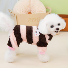 Striped Dog Sweater Coral Fleece Pet Jumpsuit Soft Warm Small Dogs Clothing