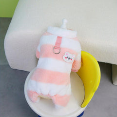 Striped Dog Sweater Coral Fleece Pet Jumpsuit Soft Warm Small Dogs Clothing