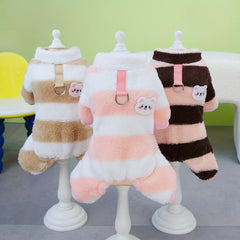 Striped Dog Sweater Coral Fleece Pet Jumpsuit Soft Warm Small Dogs Clothing