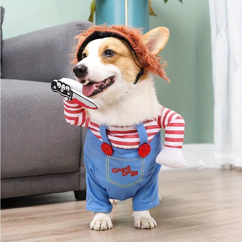 Halloween Pet Apparel & Wig Funny Bloody Doll Costume
