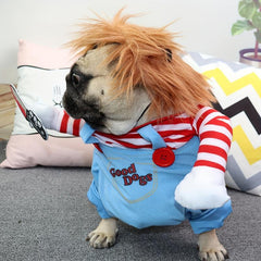 Halloween Pet Apparel & Wig Funny Bloody Doll Costume