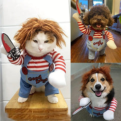 Halloween Pet Apparel & Wig Funny Bloody Doll Costume