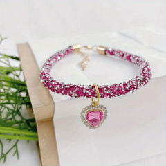 Heart Shaped Pendant Necklace for Pets with Artificial Gemstones