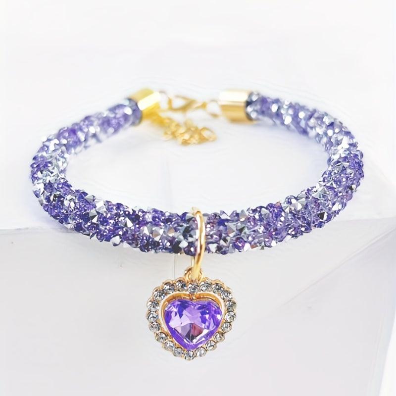 Heart Shaped Pendant Necklace for Pets with Artificial Gemstones