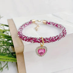 Heart Shaped Pendant Necklace for Pets with Artificial Gemstones