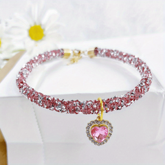 Heart Shaped Pendant Necklace for Pets with Artificial Gemstones