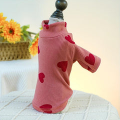 Heart Graphic Pet Turtle Neck Sweater For Autumn And Winter