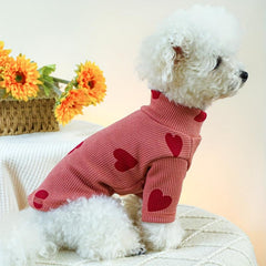 Heart Graphic Pet Turtle Neck Sweater For Autumn And Winter