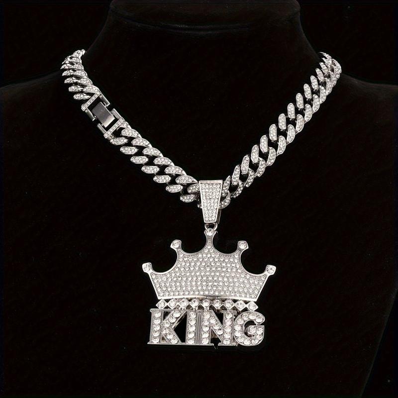 Hip Hop Rhinestone Crowned King Pendant Necklace for Pets