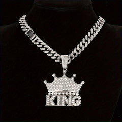 Hip Hop Rhinestone Crowned King Pendant Necklace for Pets