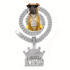 Hip Hop Rhinestone Crowned King Pendant Necklace for Pets