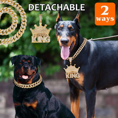 Hip Hop Rhinestone Crowned King Pendant Necklace for Pets